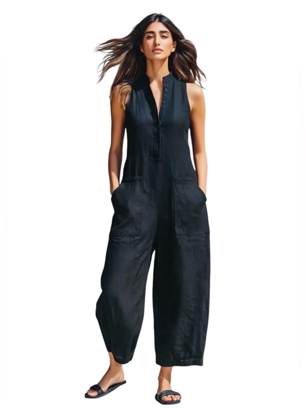 VINTAGE LINEN BUTTON DOWN ROMPER.